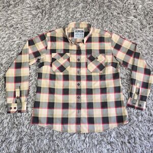 Dixxon Flannel Snap-On Limited Edition Plaid Button Up Shirt Womens XL Tan Black